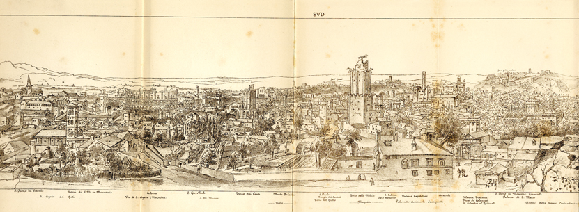 Antonius van den Wyngaerde: Panorama circolare di Roma, (particolare del lato destro)