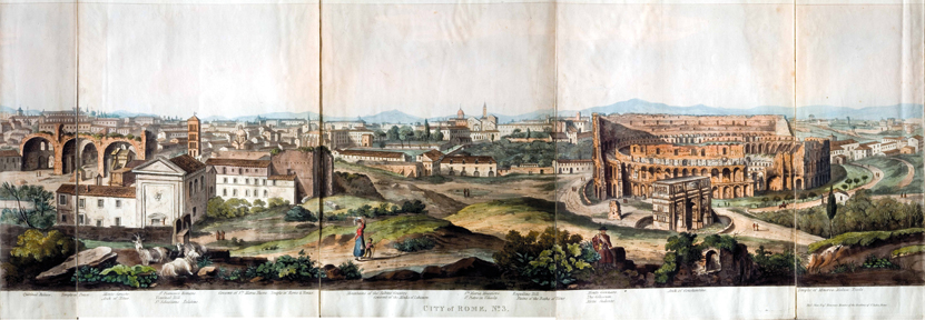 Thomas Shew, Thomas Sutherland:“A panoramic view of the city of Rome”, panorama costituito da 8 stampe composte insieme due a due