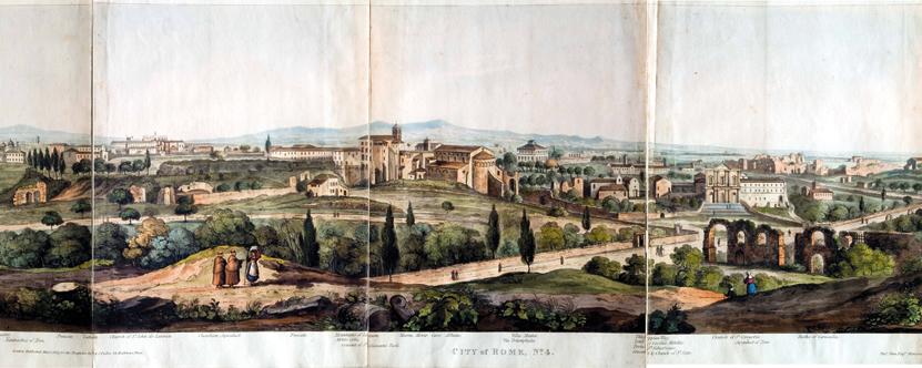 Thomas Shew, Thomas Sutherland:“A panoramic view of the city of Rome”, panorama costituito da 8 stampe composte insieme due a due